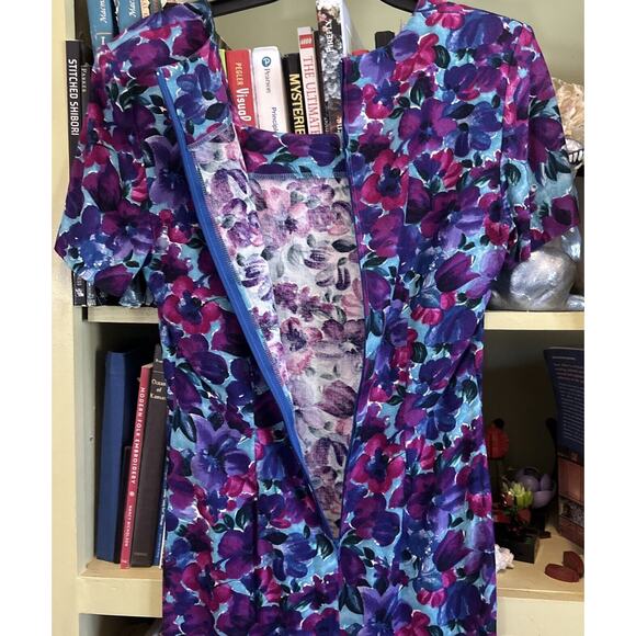 CK Editions Dress Vintage Floral Purple Small 9 Blue Bodycon Vintage Short - Picture 5 of 6